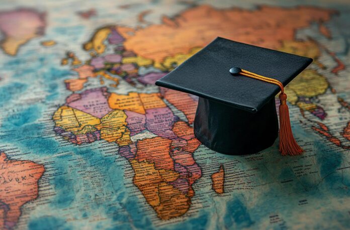 a graduation cap on a map